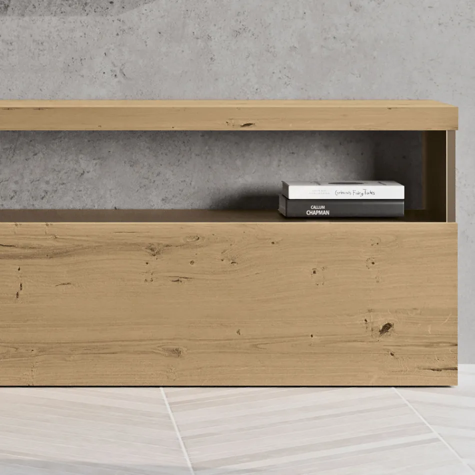 Moderne vægkomposition i nordisk knudet eg og jernfinish - Siri Viadurini