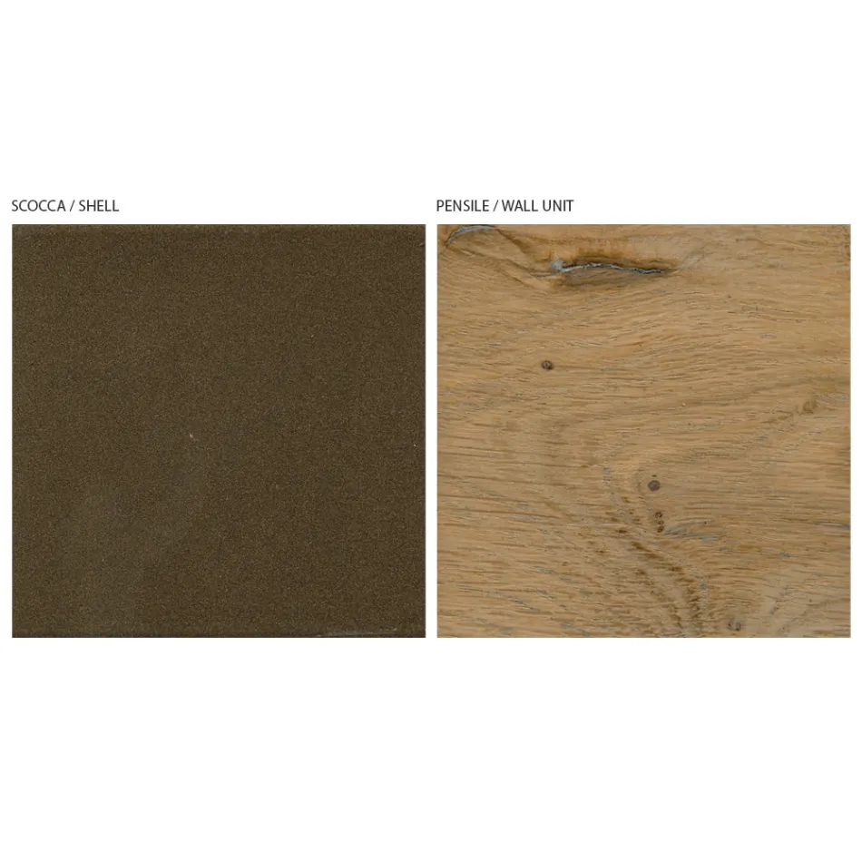 Moderne vægkomposition i nordisk knudet eg og jernfinish - Siri Viadurini