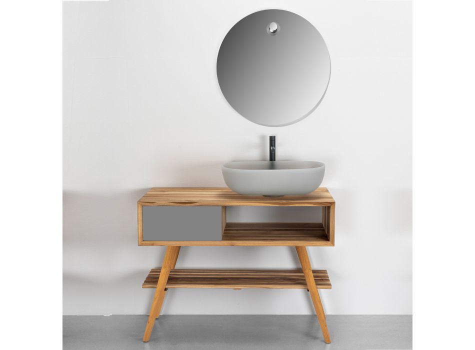 Grå badeværelsesmøbelsammensætning med spejl og stelskab - Sylviane Viadurini