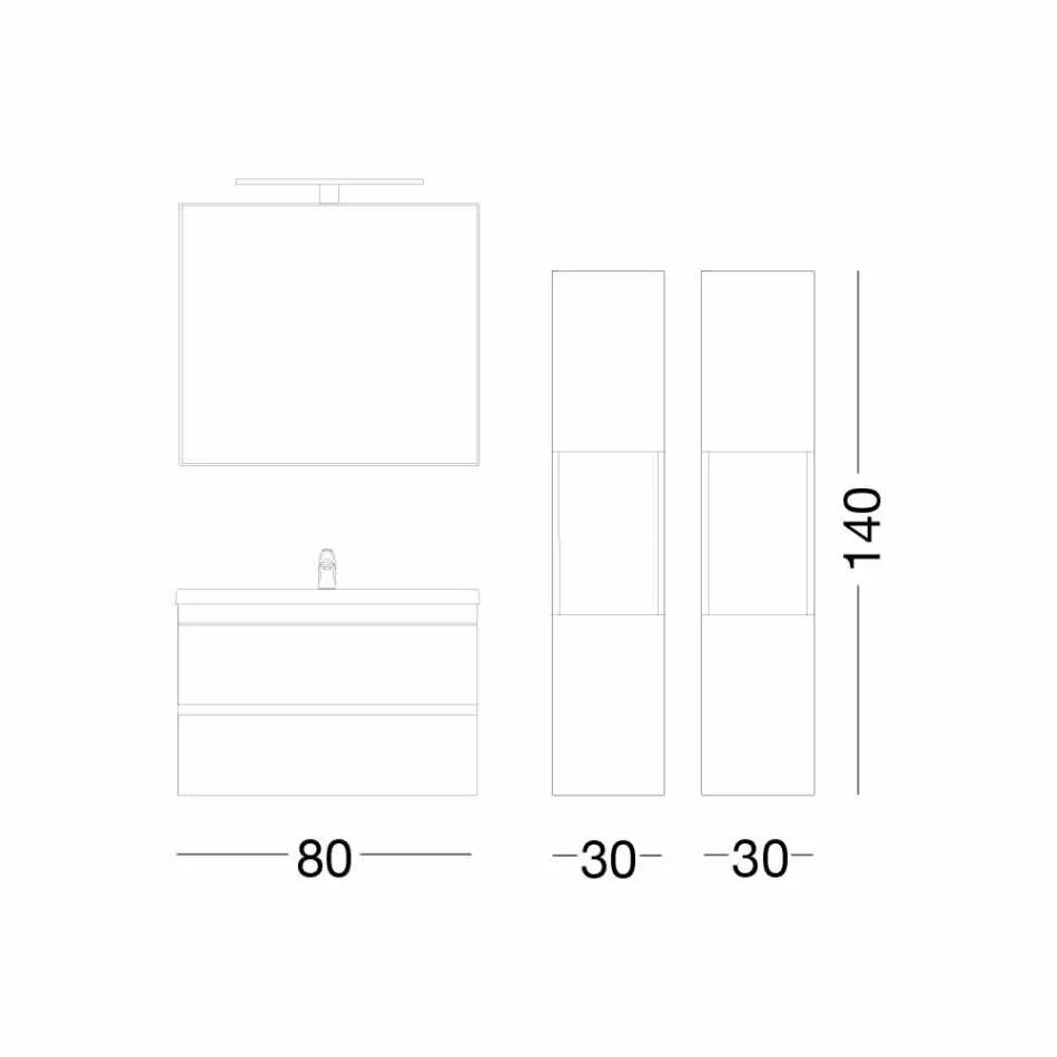 Suspenderet badeværelse møbelsammensætning i Oak Melamine - Becky Viadurini