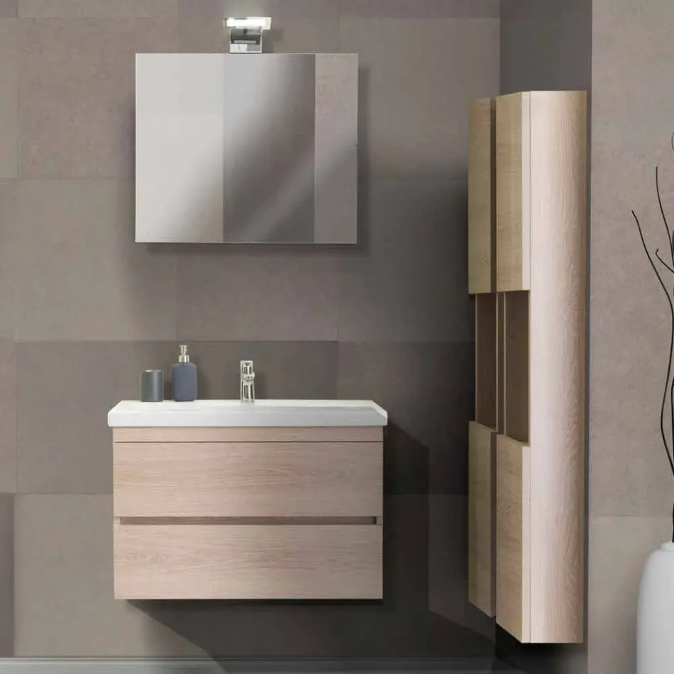 Suspenderet badeværelse møbelsammensætning i Oak Melamine - Becky Viadurini