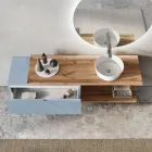 Tiffany blå og eg badeværelsessammensætning med spejl lavet i Italien - Ermes Viadurini