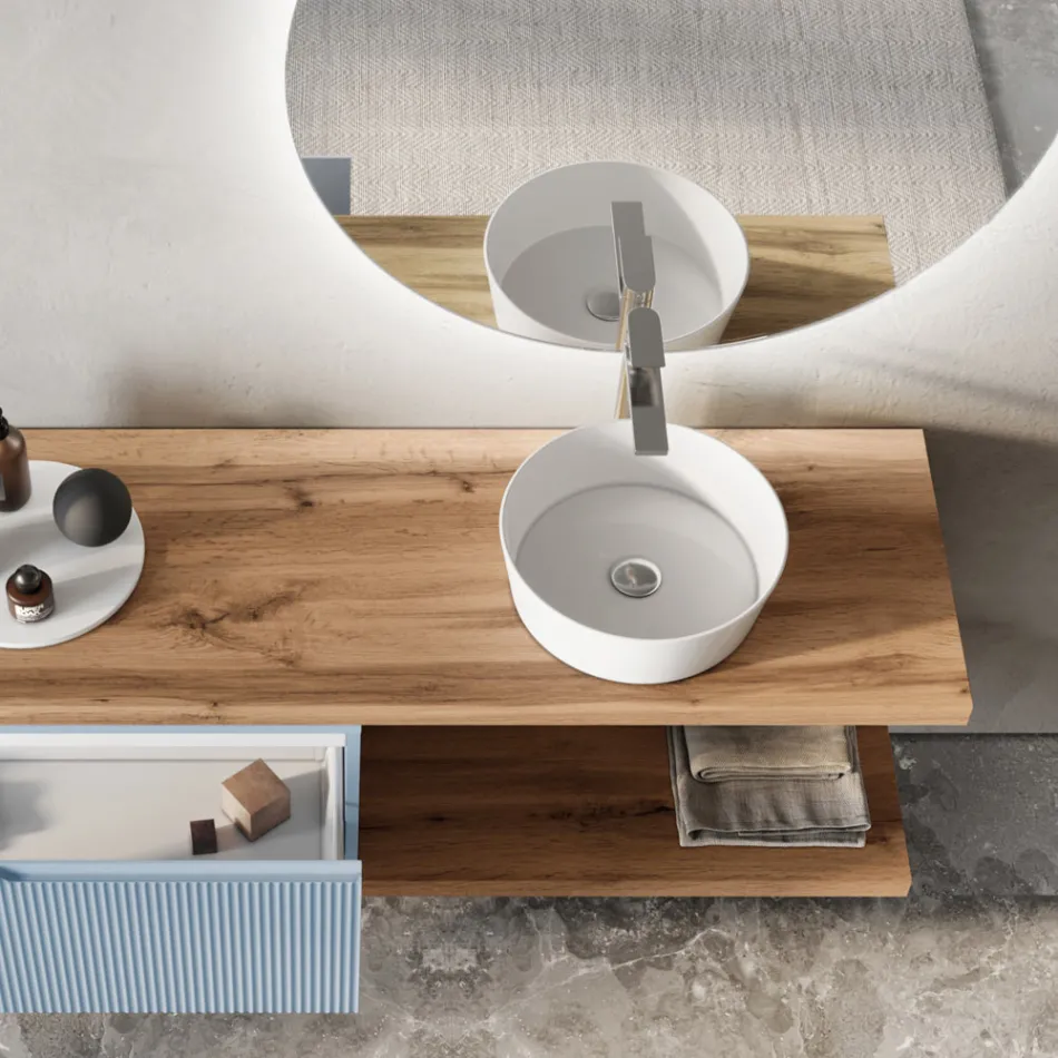 Tiffany blå og eg badeværelsessammensætning med spejl lavet i Italien - Ermes Viadurini