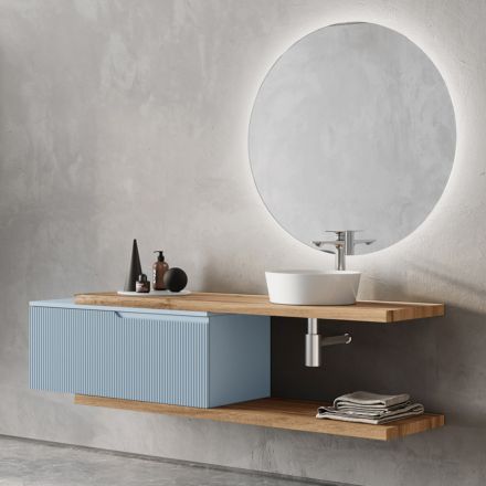 Tiffany blå og eg badeværelsessammensætning med spejl lavet i Italien - Ermes Viadurini