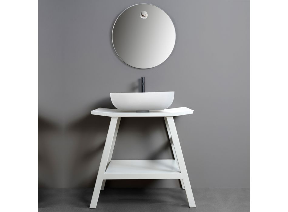 Hvid badeværelseskomposition med ridsefast tilbehør og spejl - Patryk Viadurini