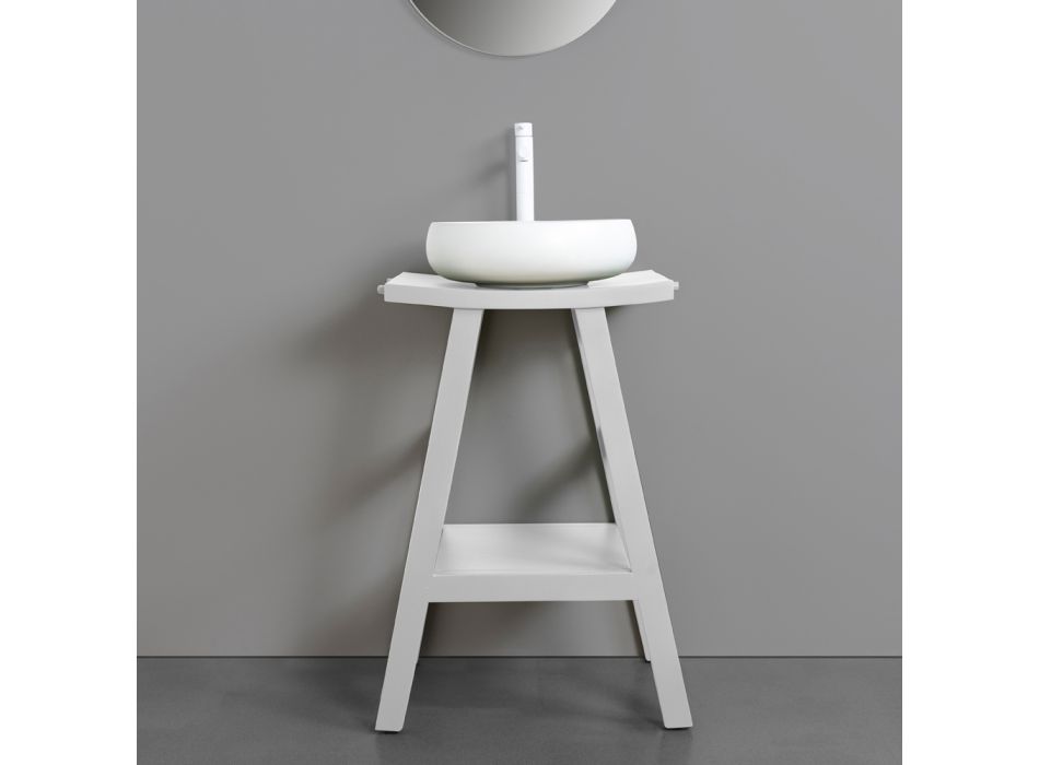 Hvid badeværelseskomposition med lertilbehør og spejl - Maryse