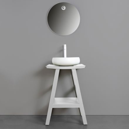 Hvid badeværelseskomposition med lertilbehør og spejl - Maryse Viadurini