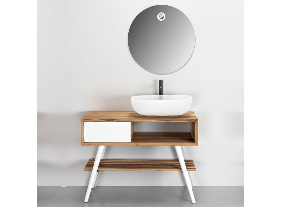 Hvid badeværelsessammensætning med skab, spejl og tilbehør - Sylviane Viadurini