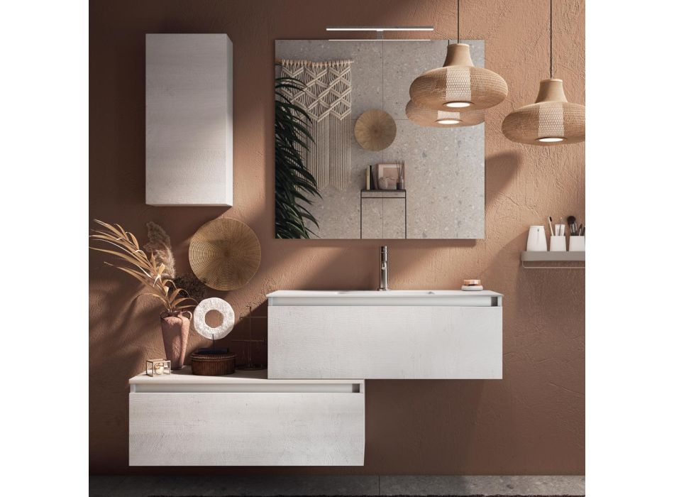 Badeværelsessammensætning komplet med håndvask, anti-ridsebund og spejl lavet i Italien - drøm Viadurini