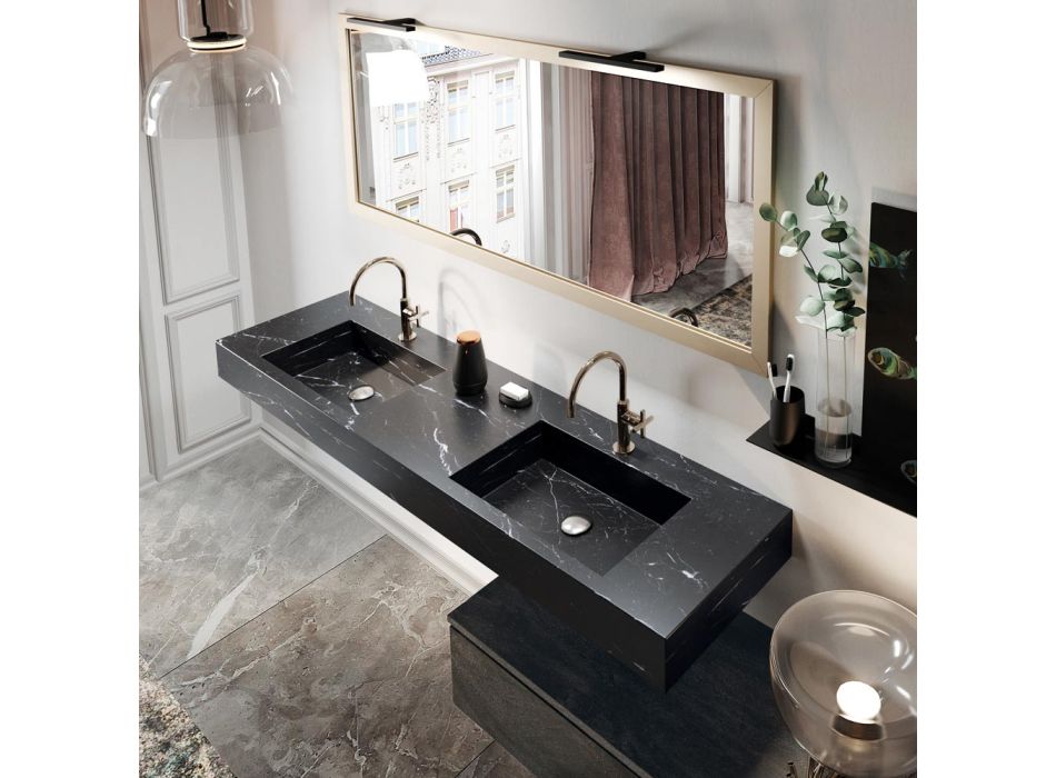 Badeværelsessammensætning komplet med spejl og dobbelt håndvask Made in Italy - Palom Viadurini