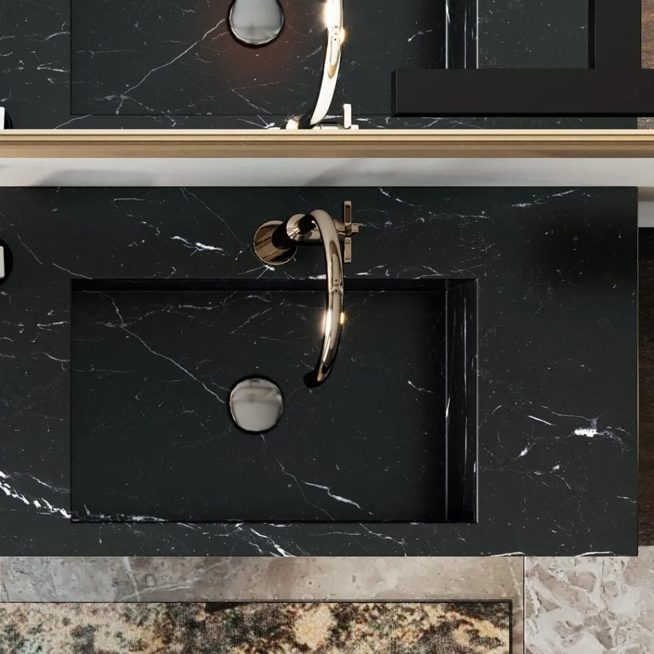 Badeværelsessammensætning komplet med spejl og dobbelt håndvask Made in Italy - Palom Viadurini