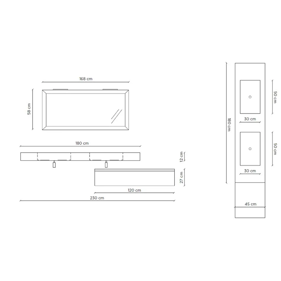Badeværelsessammensætning komplet med spejl og dobbelt håndvask Made in Italy - Palom Viadurini