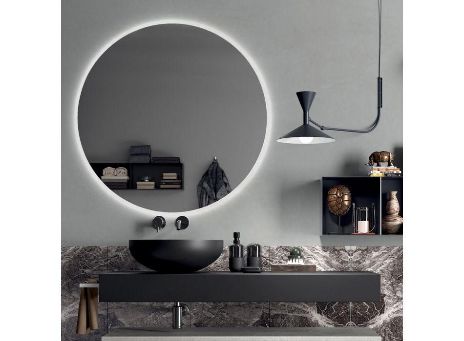 Badeværelsessammensætning komplet med spejl, håndvask, bund og top lavet i Italien - Palom Viadurini