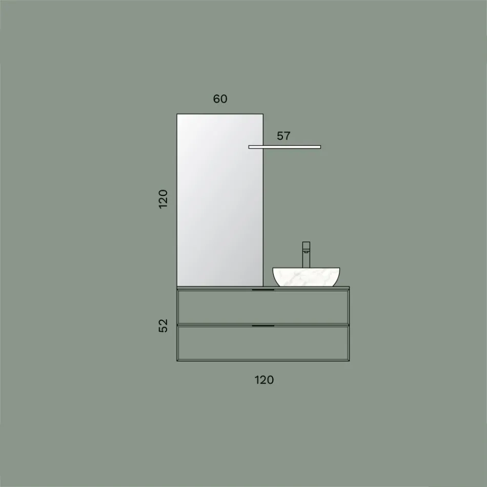 Badeværelseskomposition inklusive 1 bund med 2 skuffer, vask og spejl - Orione Viadurini