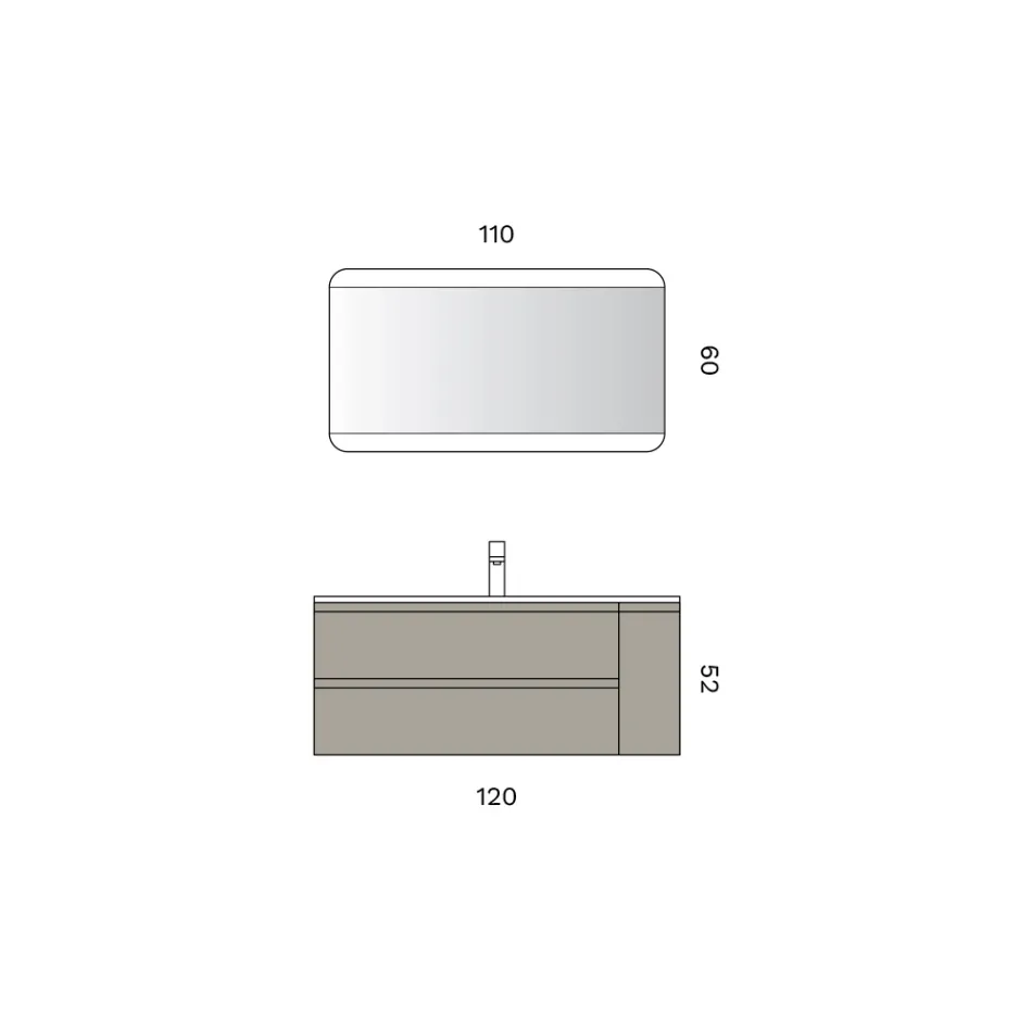 Badeværelseskomposition inklusive bund med 2 skuffer og 1 dør - Titan Viadurini