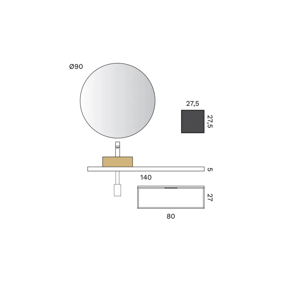 Badeværelseskomposition inklusive bund med skuffe, vask, spejl og kube - Orione Viadurini