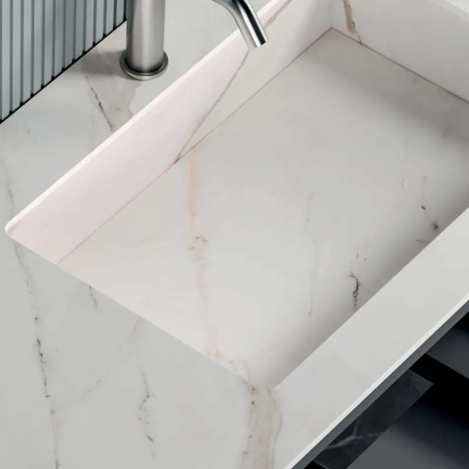 Badeværelseskomposition med 1 bund med 1 skuffe og åbent rum og spejl - Titan Viadurini