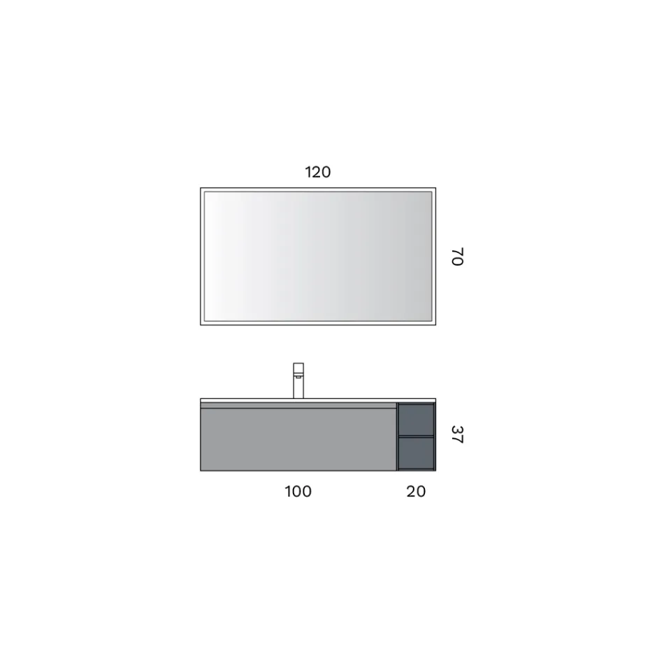Badeværelseskomposition med 1 bund med 1 skuffe og åbent rum og spejl - Titan Viadurini