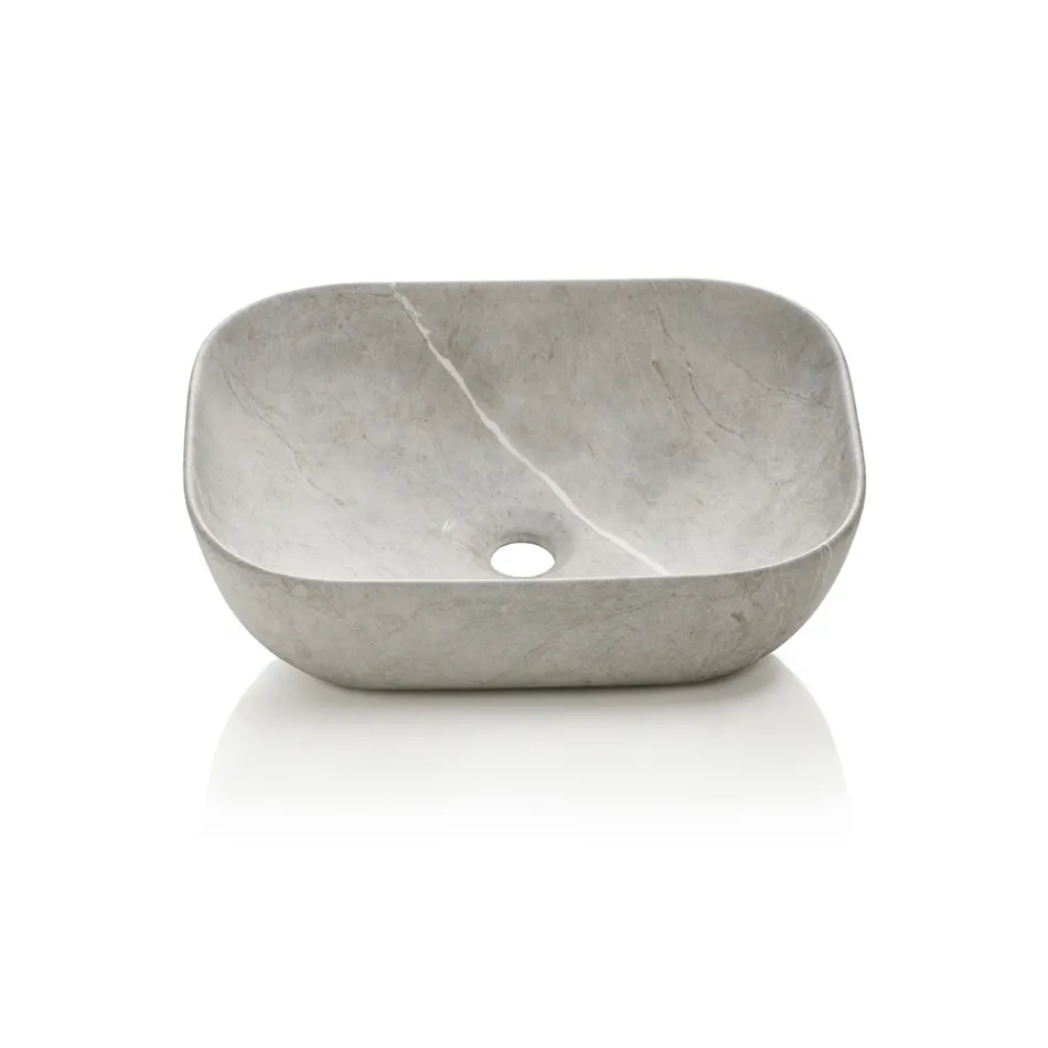 Badeværelseskomposition med 1 skuffe, 2 egetræshylder, vask og spejl - Titan Viadurini