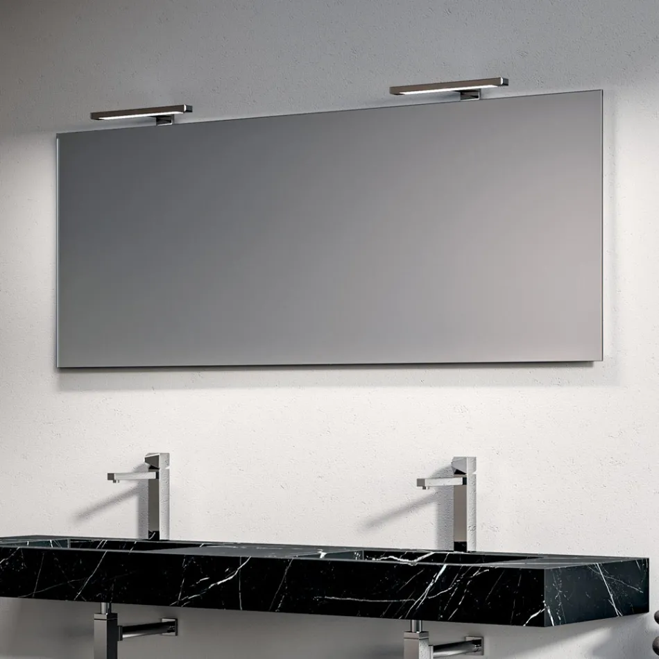 Badeværelseskomposition med 1 hvid skuffe, spejl og Marquina HPL-hylde - Velaria Viadurini