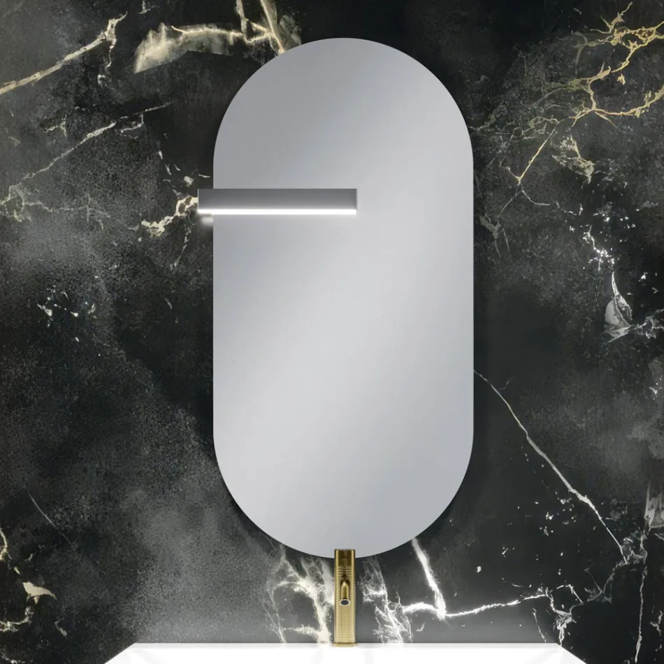 Badeværelseskomposition med 2 mathvide skuffer, vask og spejl - Elios Viadurini