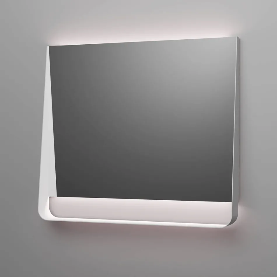 Badeværelseskomposition med 2 skuffer, hvid vask, spejl og vægskab - Elios Viadurini