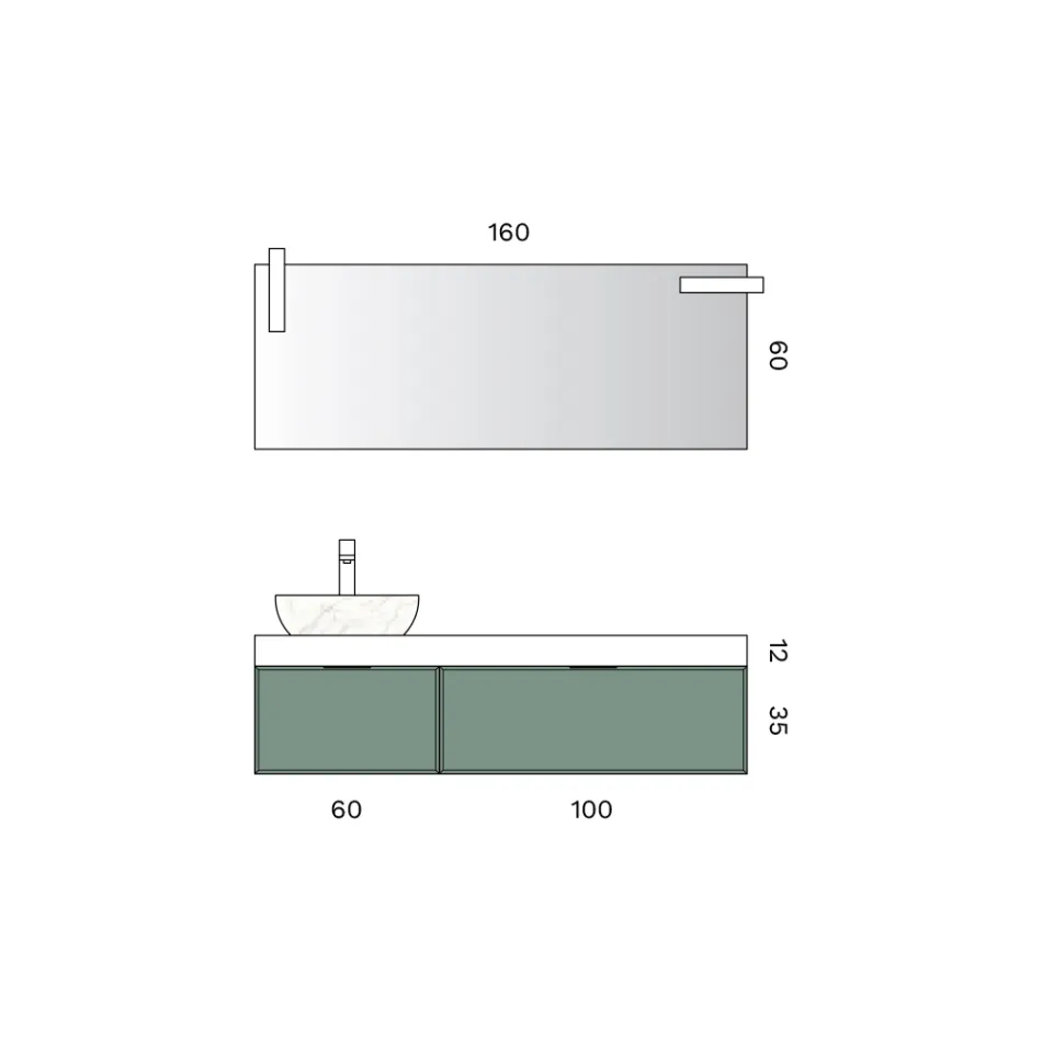 Badeværelseskomposition med 2 skuffer, Calacatta keramisk vask og spejl - Orione Viadurini