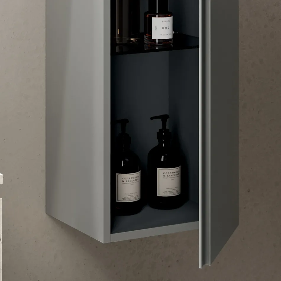 Badeværelseskomposition med 2 skuffer, vægskab, søjle og spejl - Titan Viadurini