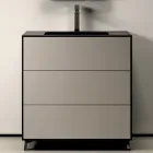 Badeværelseskomposition med 3 matte duegrå skuffer, spejl og vask - Velaria Viadurini