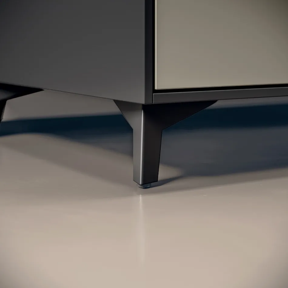 Badeværelseskomposition med 3 matte duegrå skuffer, spejl og vask - Velaria Viadurini