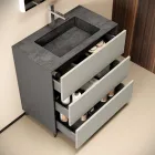 Badeværelseskomposition med 3 matte duegrå skuffer, spejl og vask - Velaria Viadurini