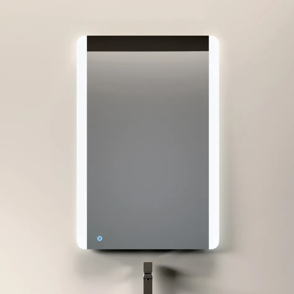 Badeværelseskomposition med 3 matte duegrå skuffer, spejl og vask - Velaria Viadurini