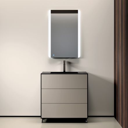 Badeværelseskomposition med 3 matte duegrå skuffer, spejl og vask - Velaria Viadurini