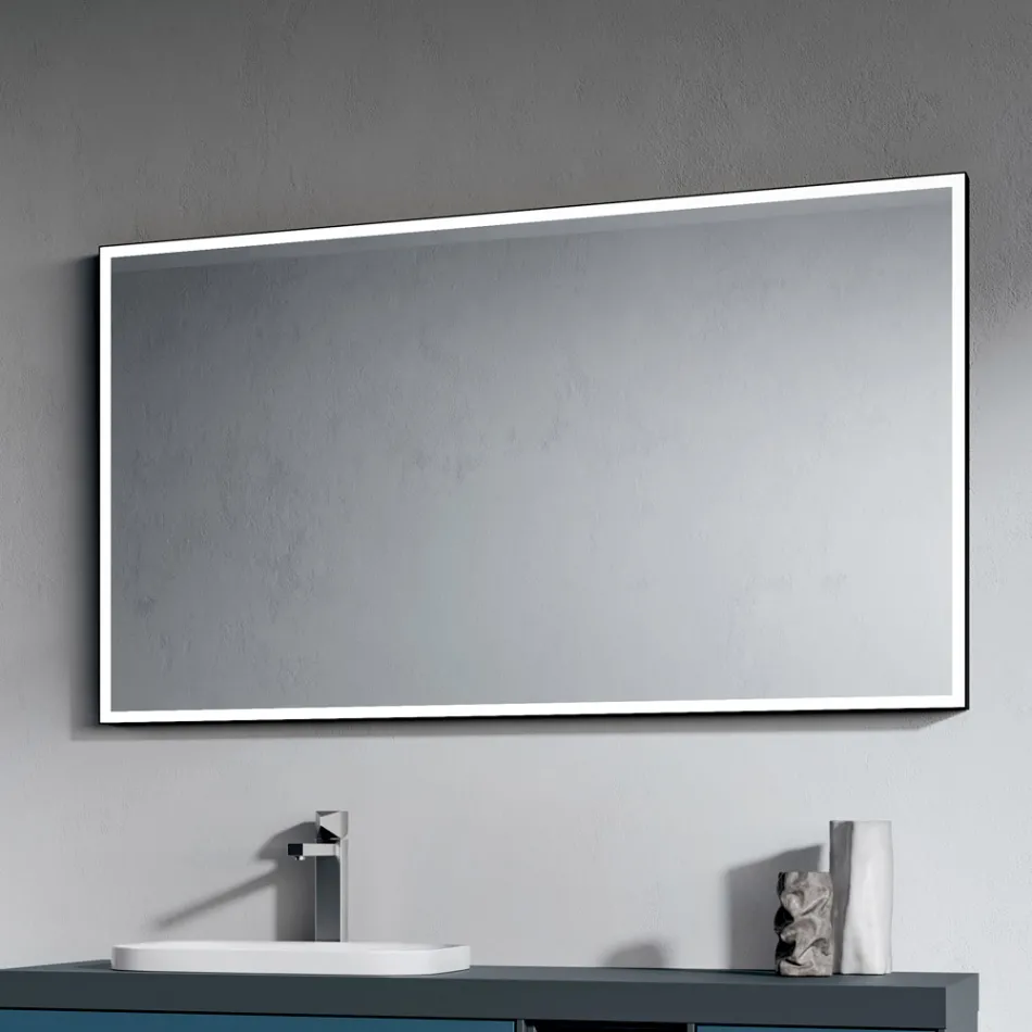 Badeværelseskomposition med 4 Avio blå skuffer, spejl og vask - Velaria Viadurini