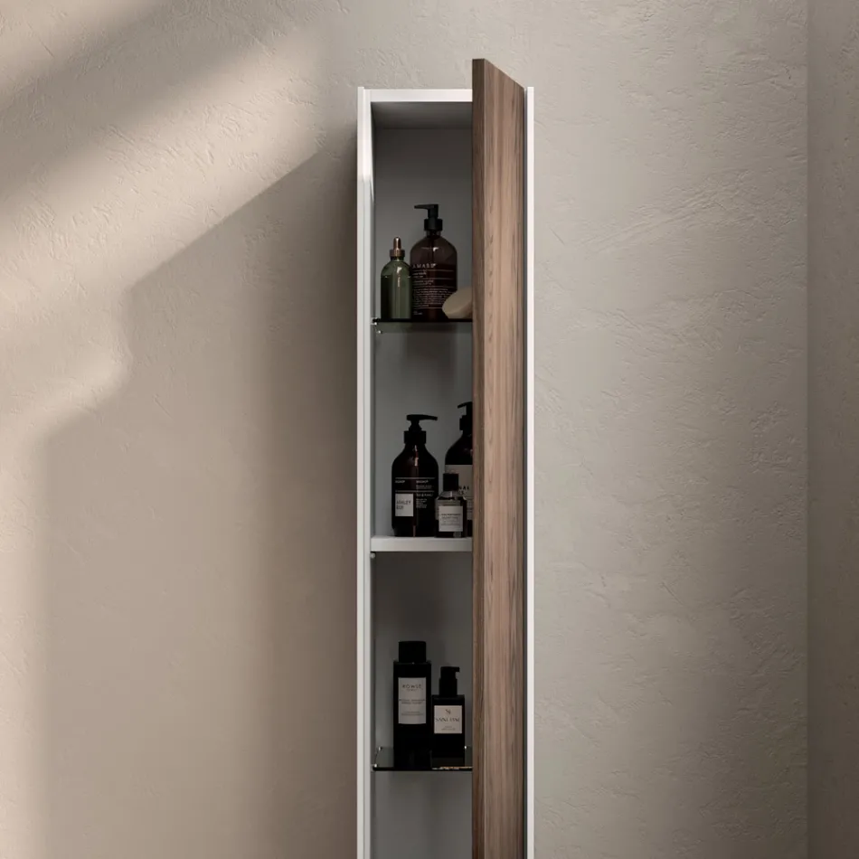 Badeværelseskomposition med 4 skuffer i Rio Oak, spejl og vask - Velaria Viadurini