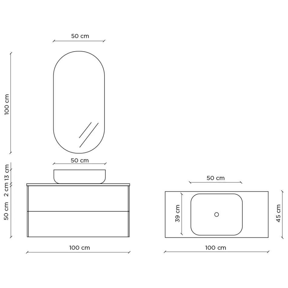 Badeværelsessammensætning med Havana Stone Base, Spejl og Håndvask Made in Italy - Kilos Viadurini
