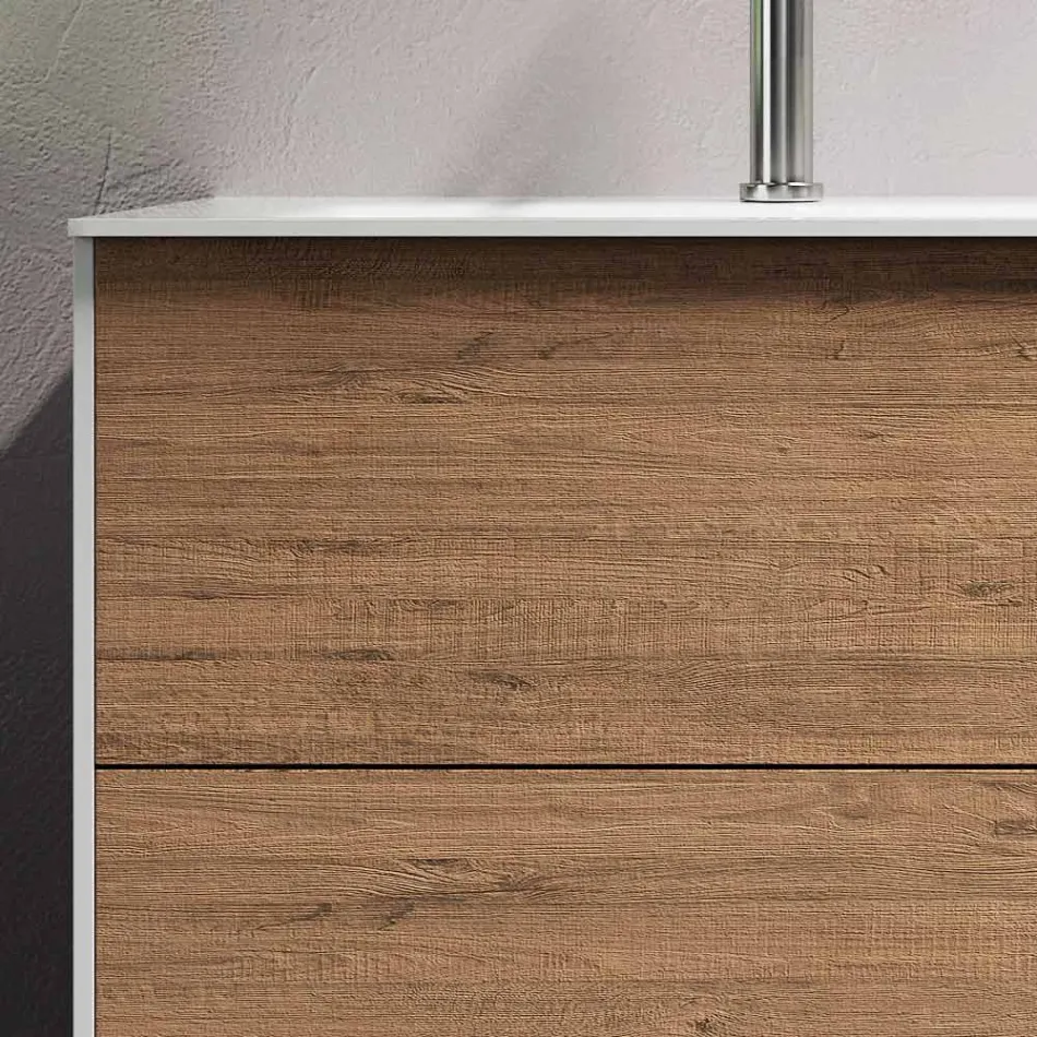 Badeværelsessammensætning med honning eg base, håndvask og spejl Made in Italy - Kilos Viadurini