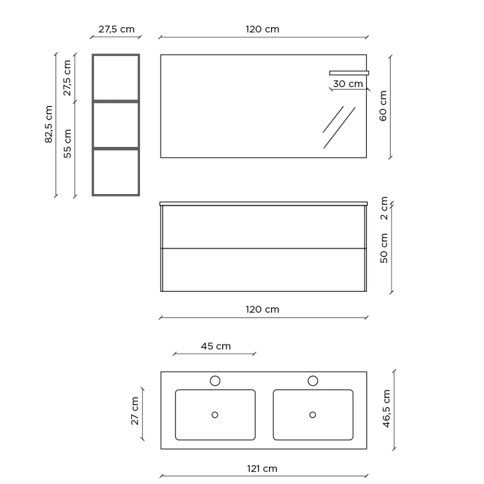 Badeværelsessammensætning med honning eg base, håndvask og spejl Made in Italy - Kilos Viadurini