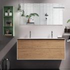 Badeværelsessammensætning med honning eg base, håndvask og spejl Made in Italy - Kilos Viadurini