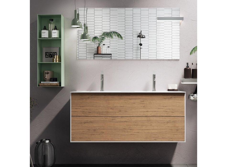 Badeværelsessammensætning med honning eg base, håndvask og spejl Made in Italy - Kilos Viadurini