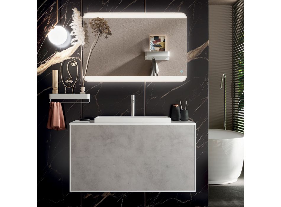 Badeværelsessammensætning med base, spejl og harpikshåndvask Made in Italy - Kilos Viadurini