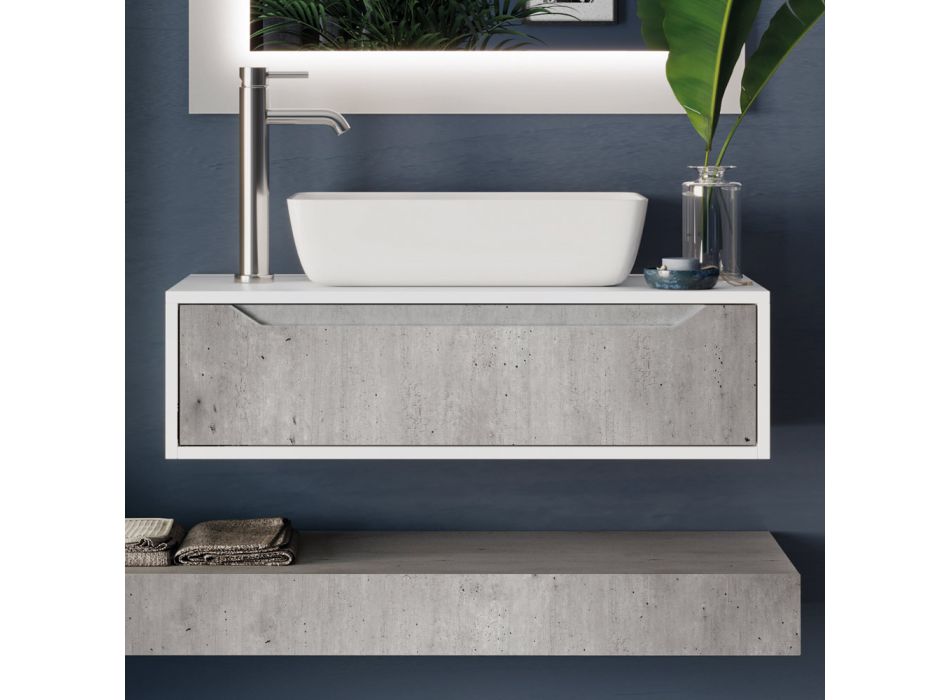 Badeværelsessammensætning med bund, top, håndvask og spejlsøjle lavet i Italien - Polsen Viadurini