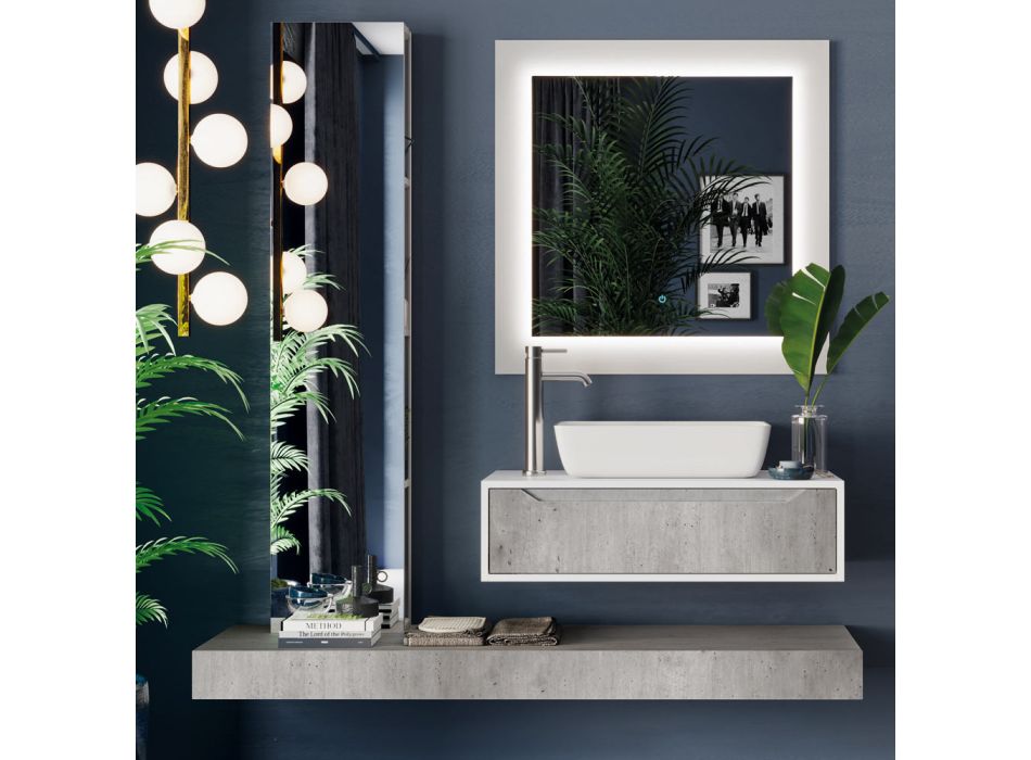 Badeværelsessammensætning med bund, top, håndvask og spejlsøjle lavet i Italien - Polsen Viadurini