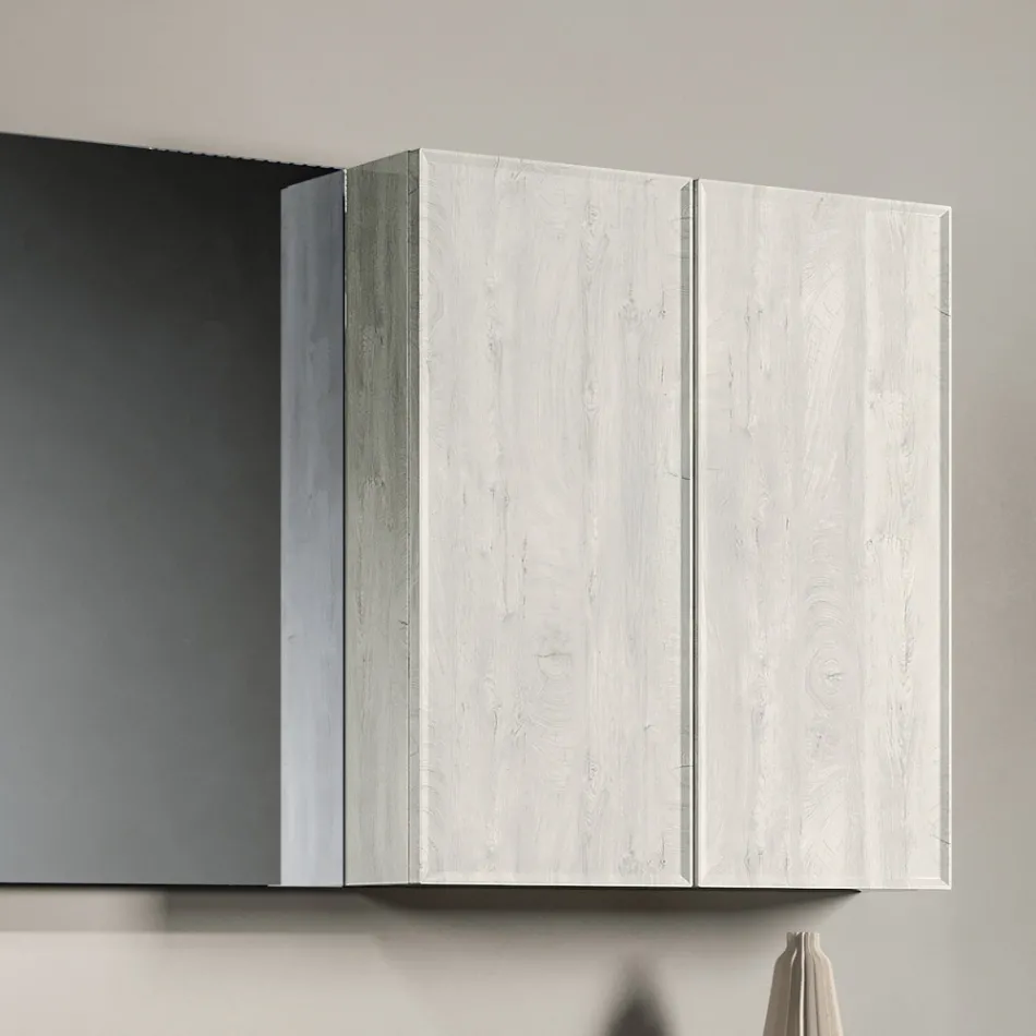 Badeværelseskomposition med skuffer, vask, spejl og vægskab - Orione Viadurini