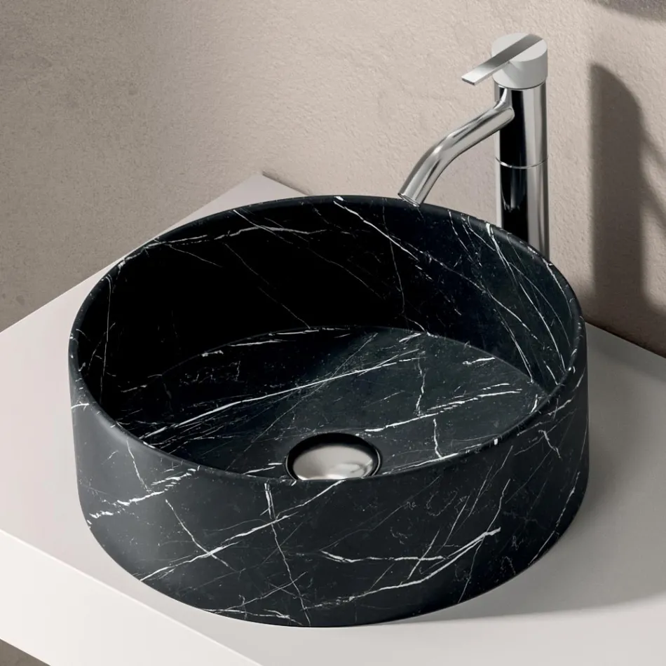 Badeværelseskomposition med skuffe, vask, spejl, vægskab og hylde - Elios Viadurini