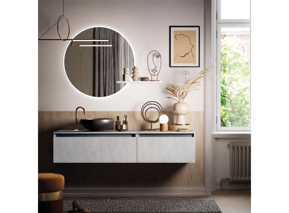 Badeværelsessammensætning med håndvask, ophængt bund og spejl Made in Italy - Dream Viadurini