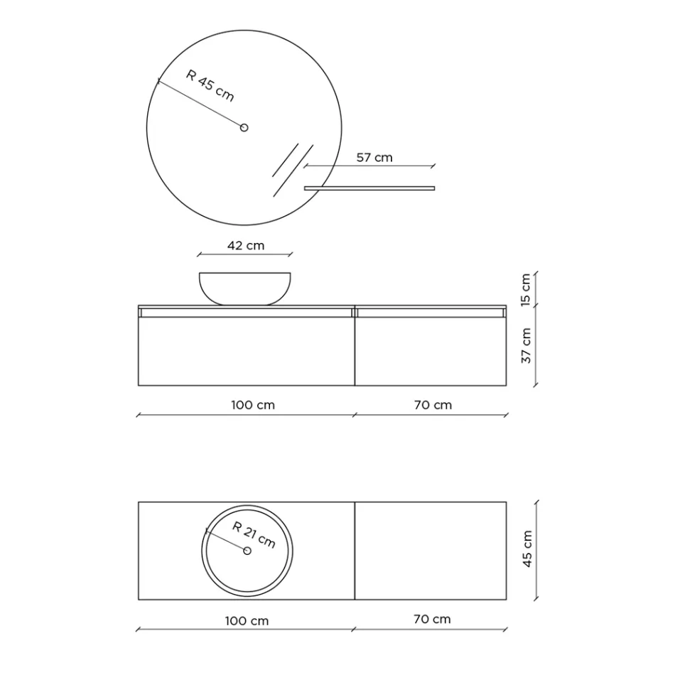 Badeværelsessammensætning med håndvask, ophængt bund og spejl Made in Italy - Dream Viadurini