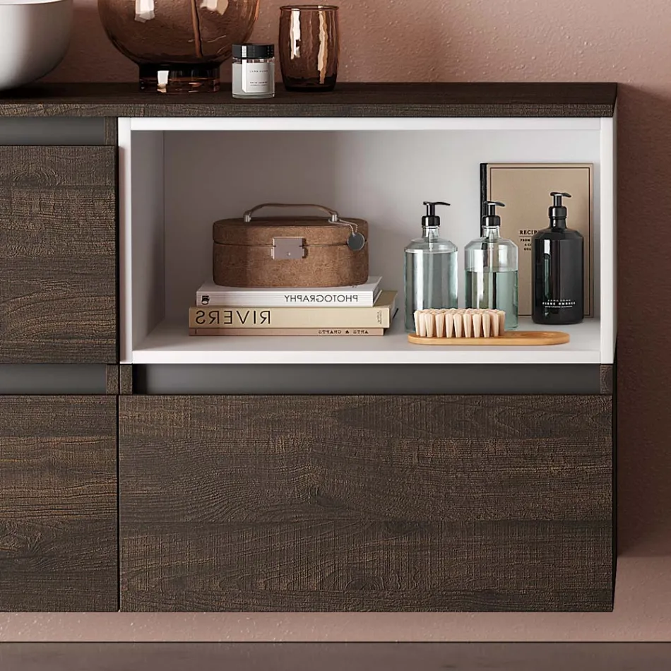 Badeværelsessammensætning med keramisk håndvask og spejl Made in Italy - Dream Viadurini