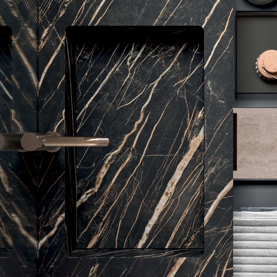 Badeværelseskomposition med Noir Desir Gres-vask - Orione Viadurini