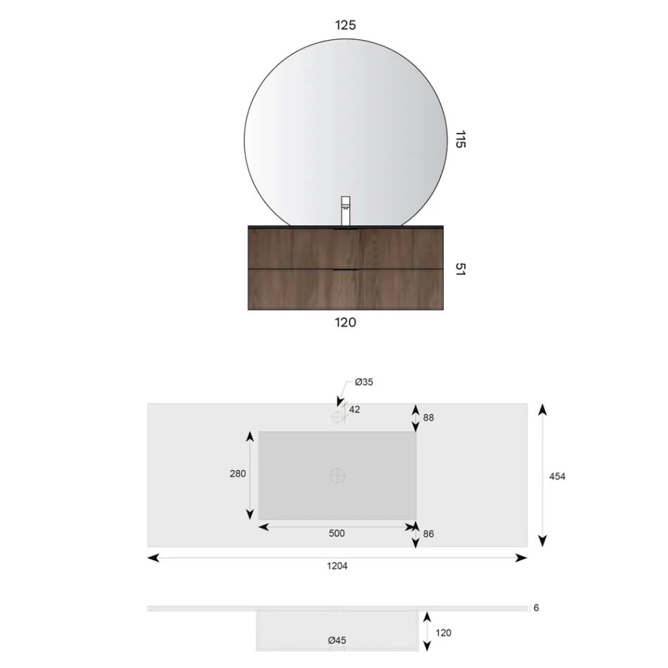 Badeværelseskomposition med Noir Desir Gres-vask - Orione Viadurini